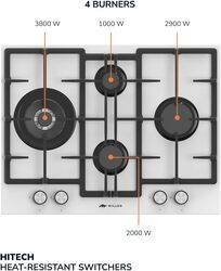 MILLEN 65 cm Built In White Glass Gas Hob with SABAF Burners - 3 Years Warranty, MGHG 6502 WH